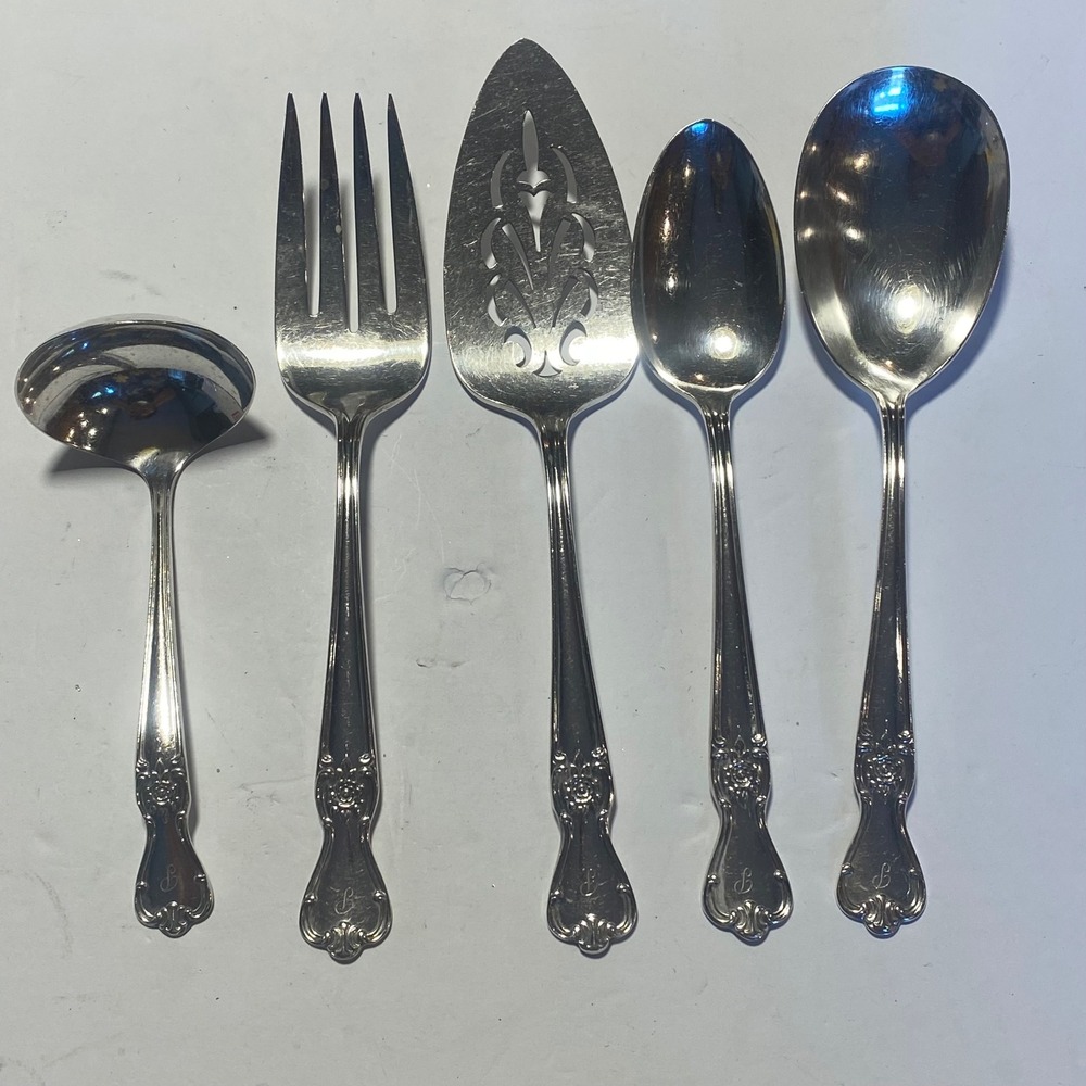 Old Company Plate Serving Flatware Set Silverplate 5pc Monogram P Floral